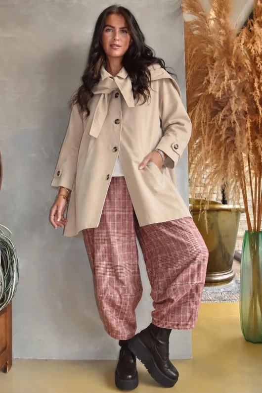 Dunbar Neckerchief Hood Gaberdine Coat Sand Beige